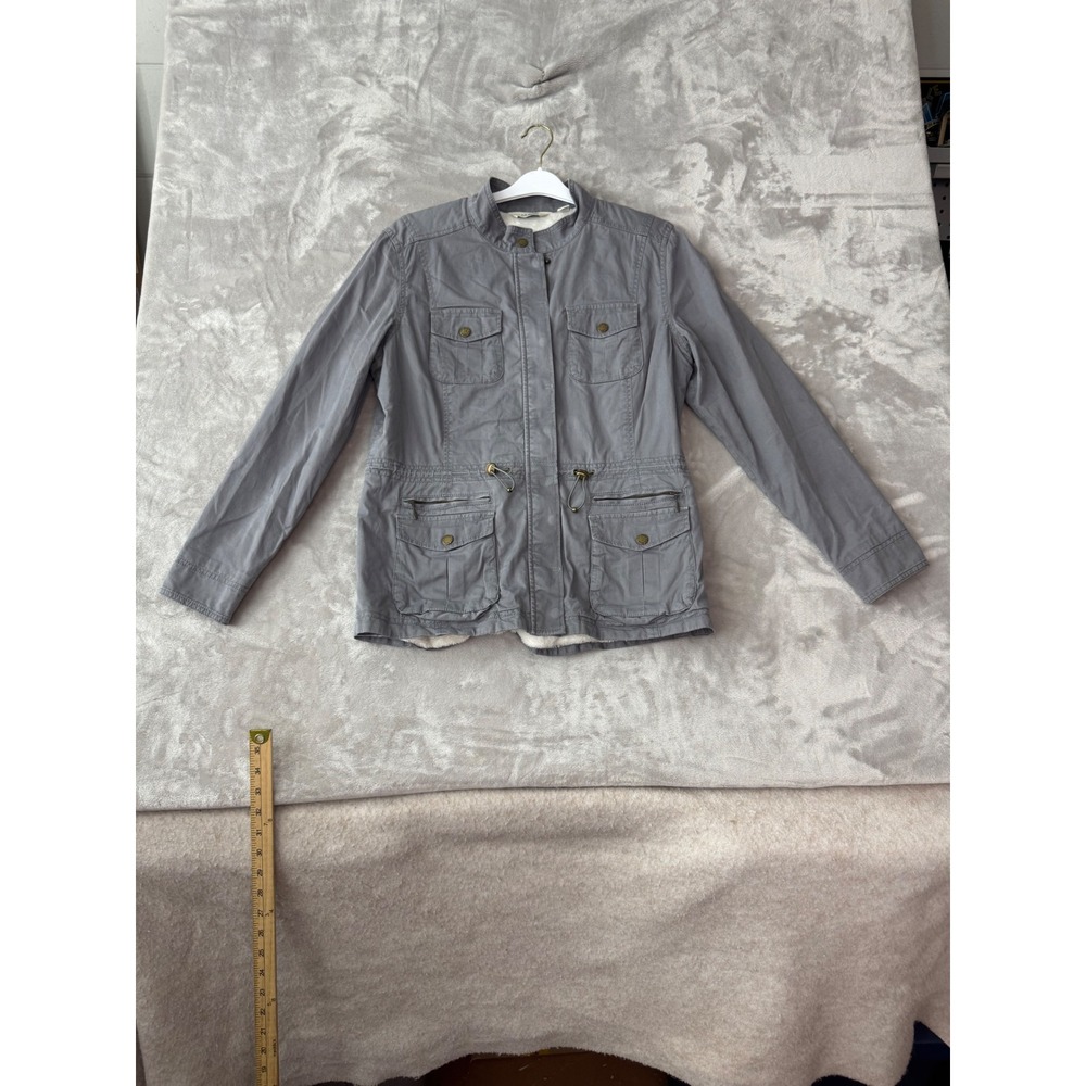 LL Bean Womens Gray Fleece Lined Utility Field Jacket M Reg 290462